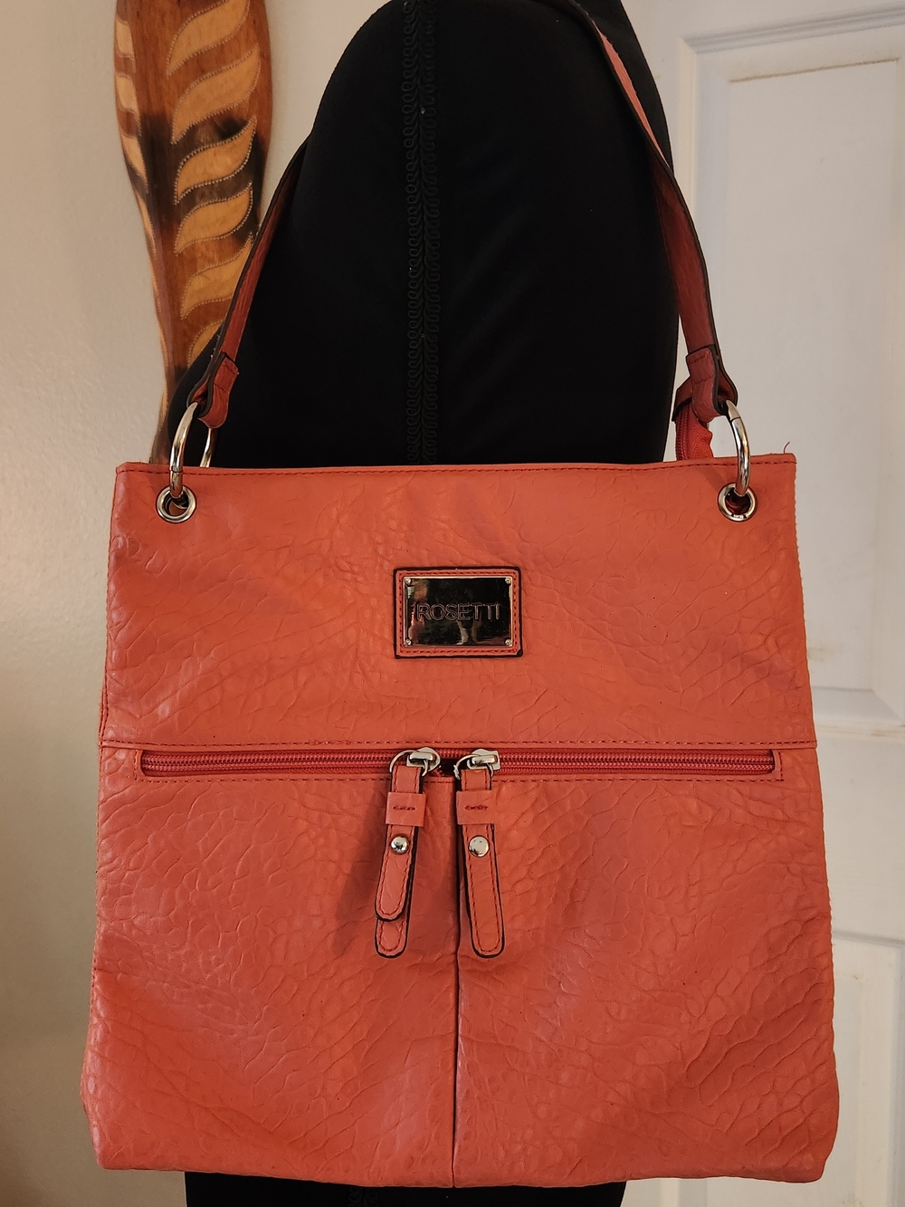 Rosetti Coral Shoulder Bag with Front Zip and Dual Tassels
